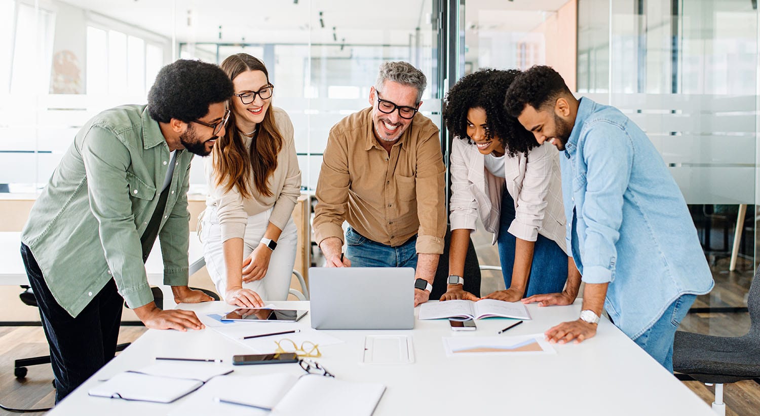The REVO team consulting in office